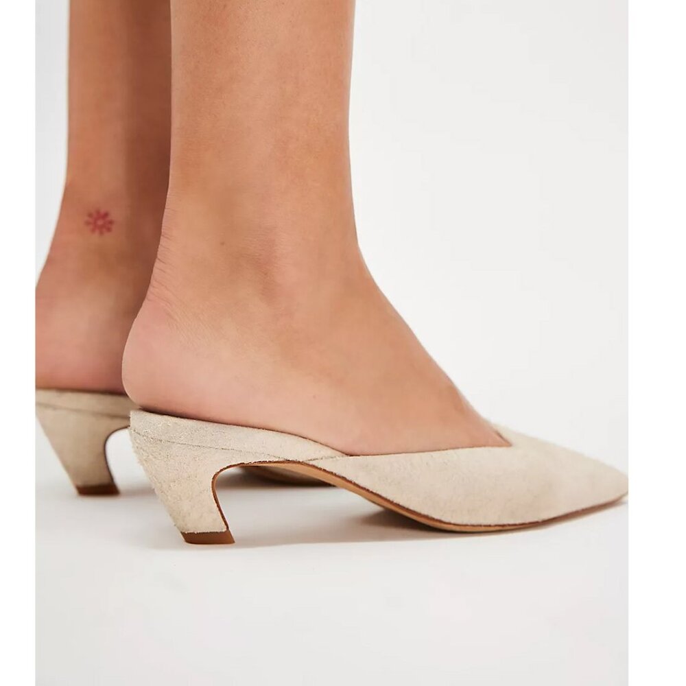 Women's Beige Suede Kitten Heel Mules - Picture 3 of 10